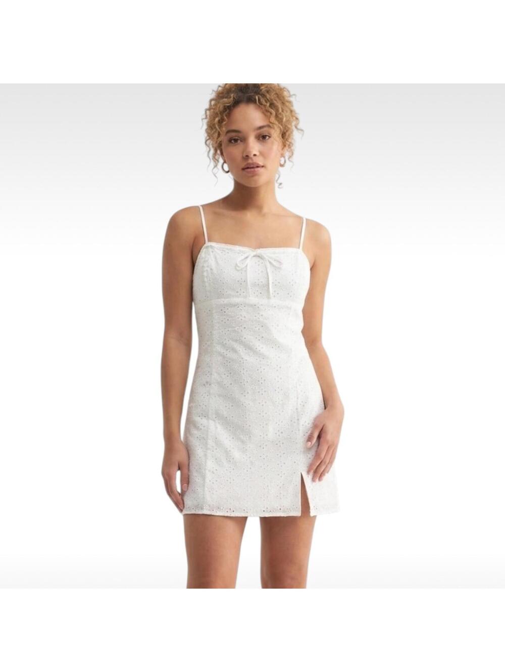 All In Favor Cotton White Eyelet Cotton Mini Dress Medium EUC Boho